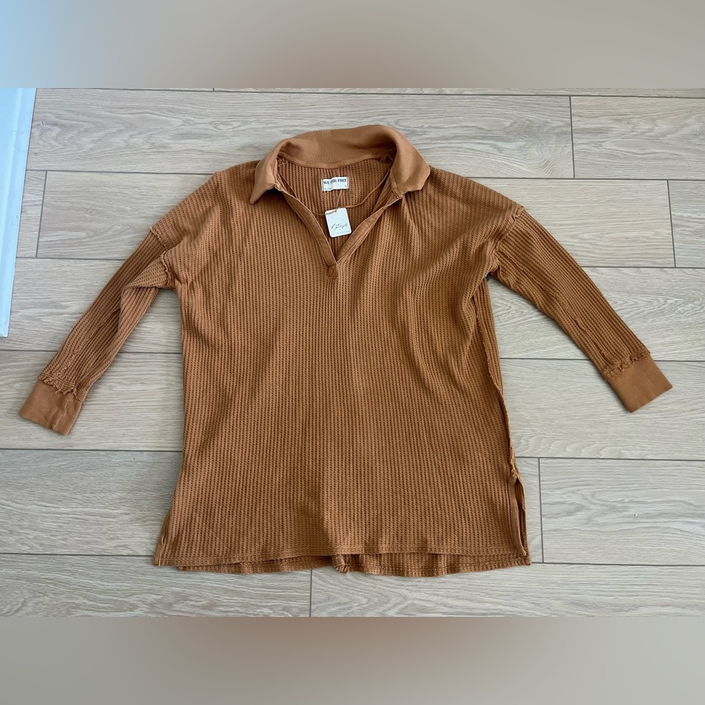 Free people we the free thermal waffle knit oversized top size small NWT